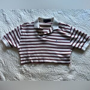 Polo Ralph Lauren Short Sleeve (cropped). Ivory, Blue & Red. Small